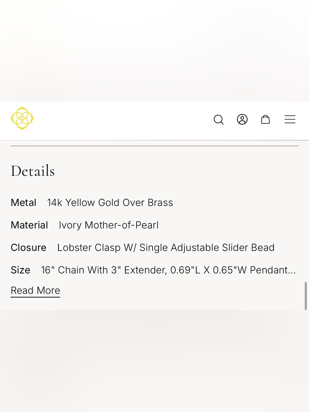 New Kendra Scott Golf Gold Short Pendant Necklace Ivory Mother-of-Pearl - New - Picture 4 of 5